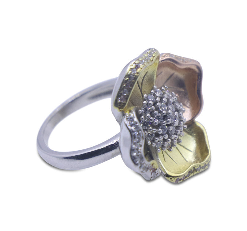 Lily 3 Tone Silver 925 Ring