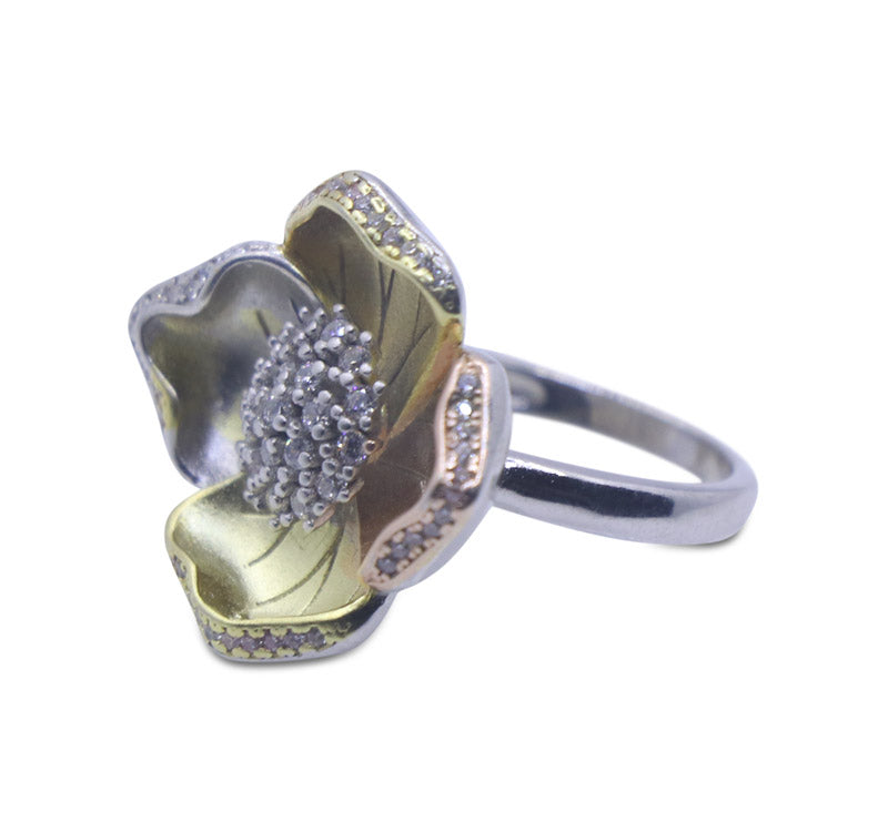 Lily 3 Tone Silver 925 Ring