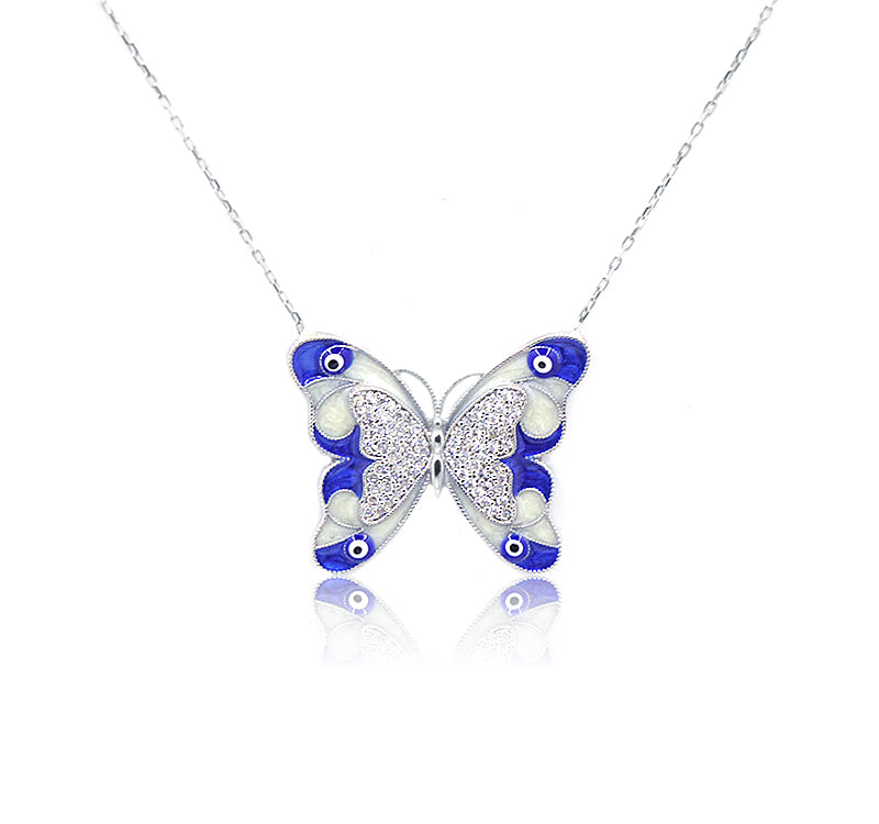 Blue & White Butterfly Silver 925 Chain