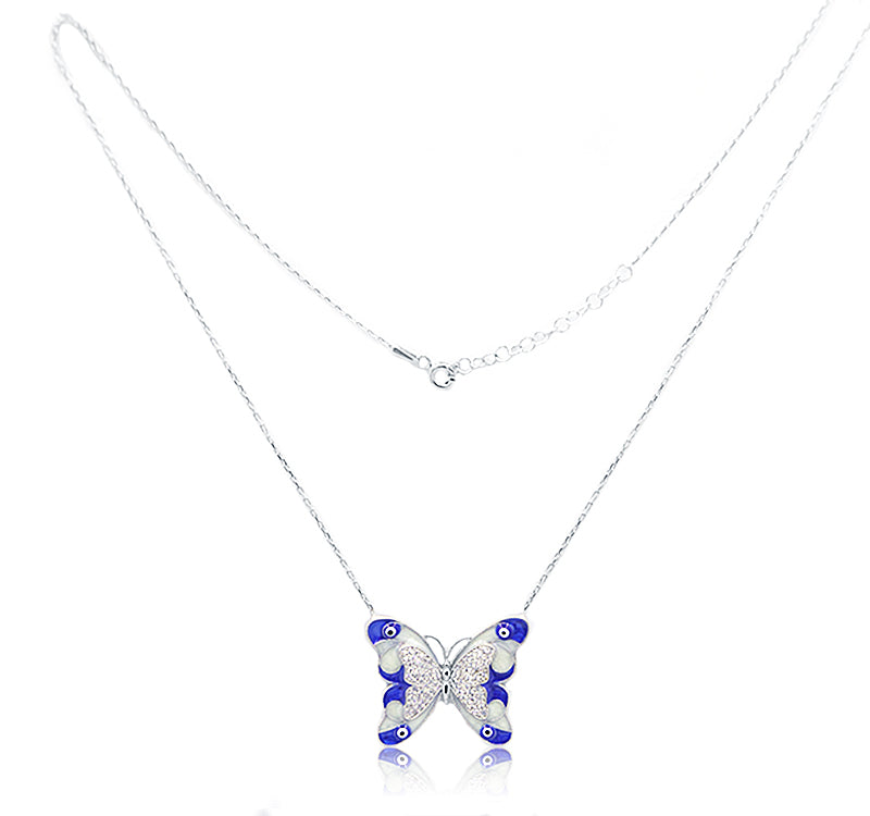 Blue & White Butterfly Silver 925 Chain