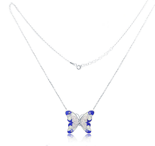 Blue & White Butterfly Silver 925 Chain