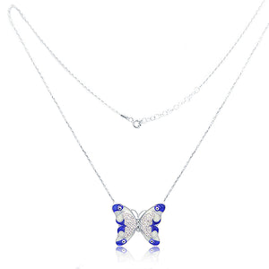 Blue & White Butterfly Silver 925 Chain