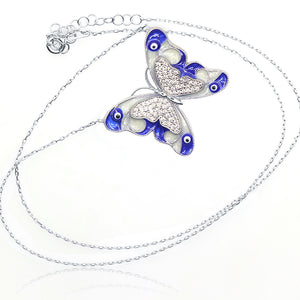 Blue & White Butterfly Silver 925 Chain