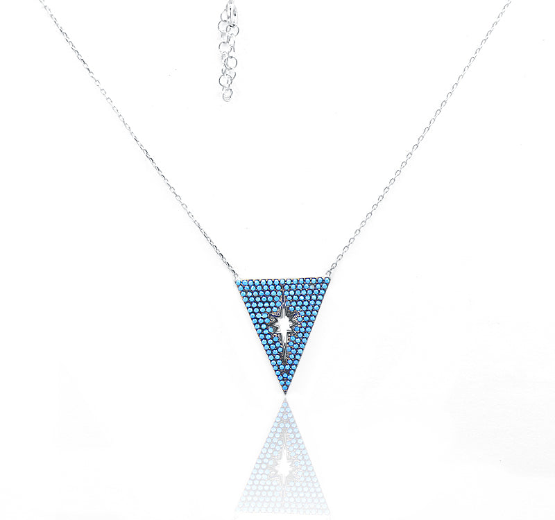 Cyan Triangle with Star Silver 925 Chain