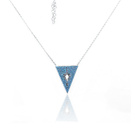 Cyan Triangle with Star Silver 925 Chain