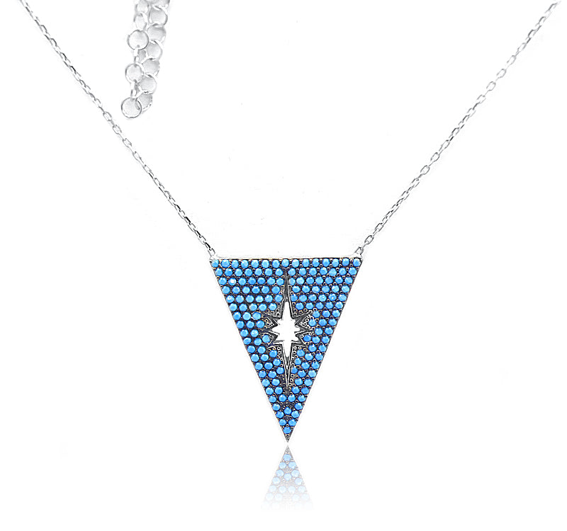 Cyan Triangle with Star Silver 925 Chain