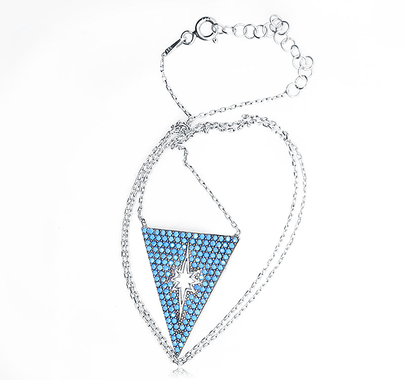 Cyan Triangle with Star Silver 925 Chain