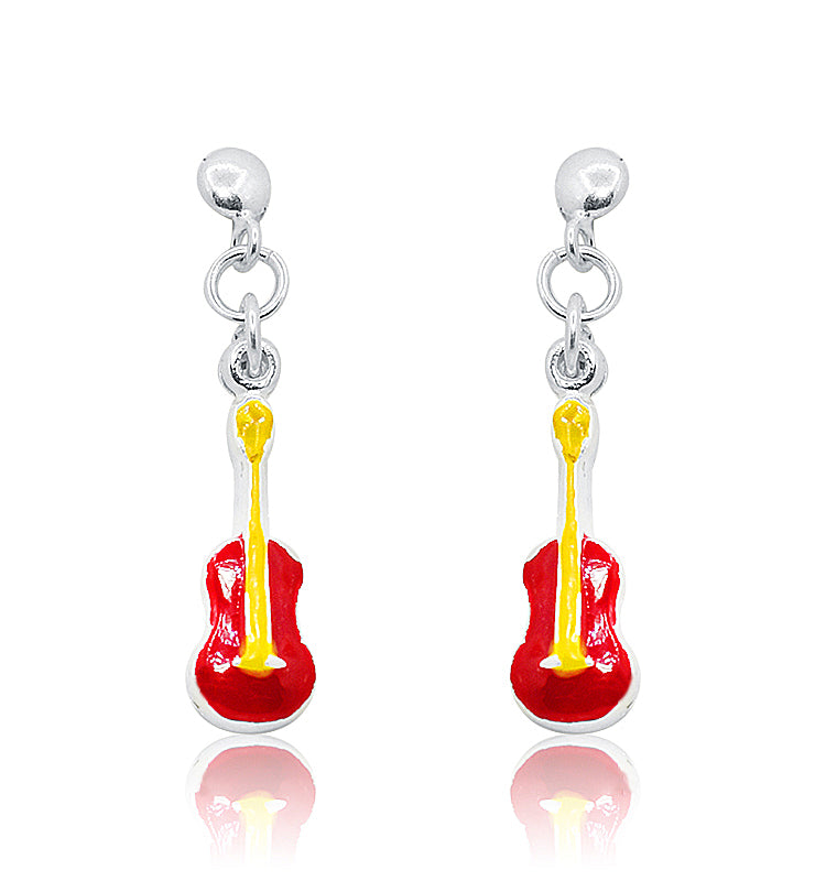 Red Guitar Silver 925 Earrings