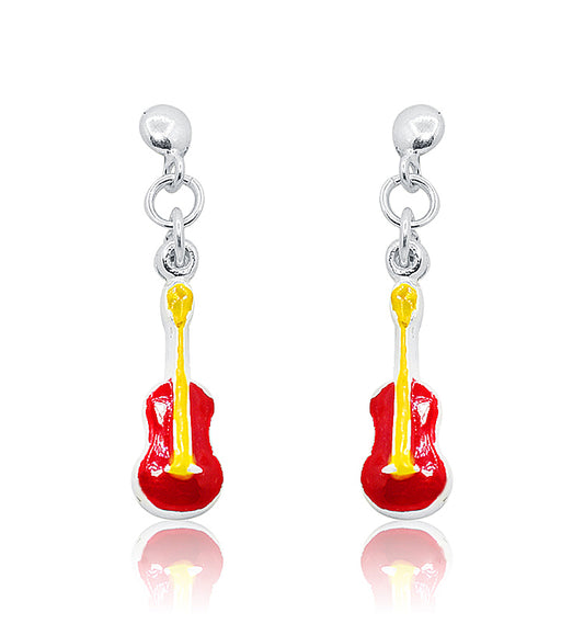 Red Guitar Silver 925 Earrings