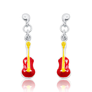 Red Guitar Silver 925 Earrings