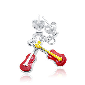 Red Guitar Silver 925 Earrings