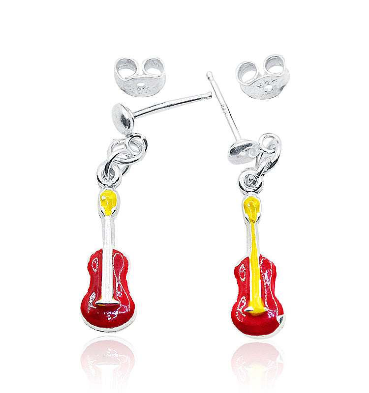 Red Guitar Silver 925 Earrings