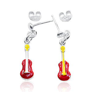 Red Guitar Silver 925 Earrings