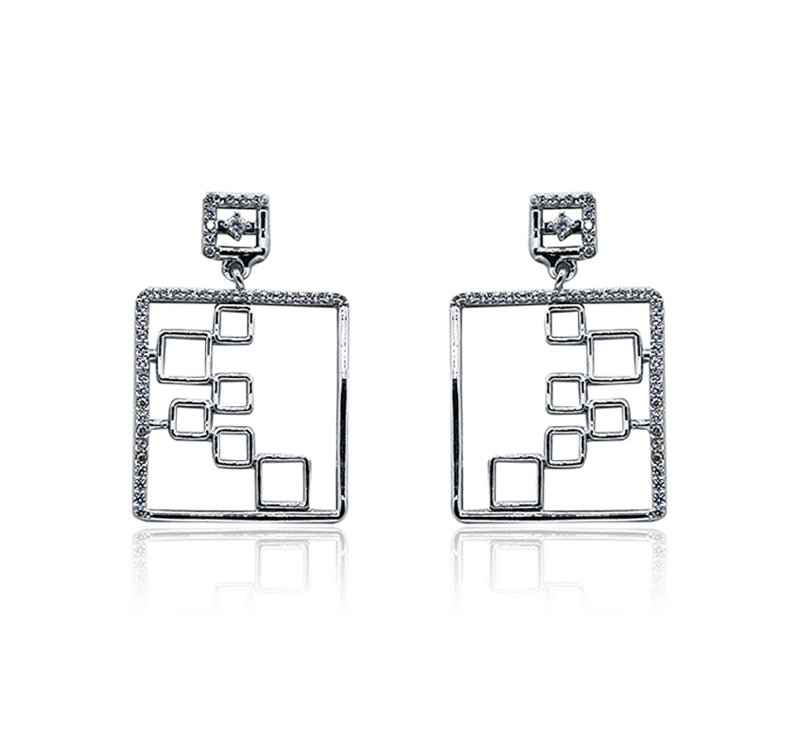 Square Silver 925 Dangler Earrings