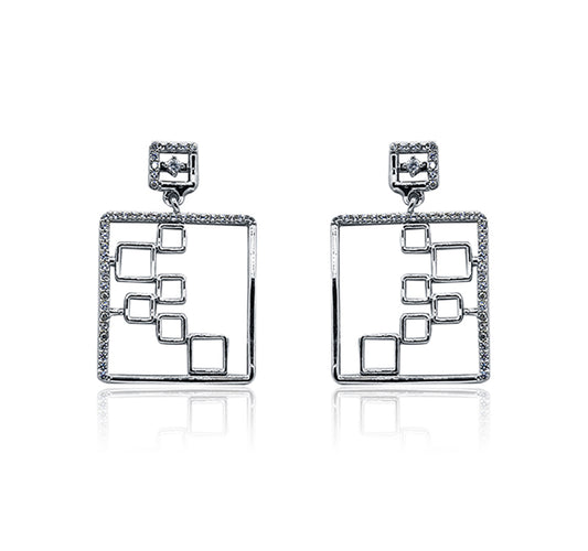 Square Silver 925 Dangler Earrings