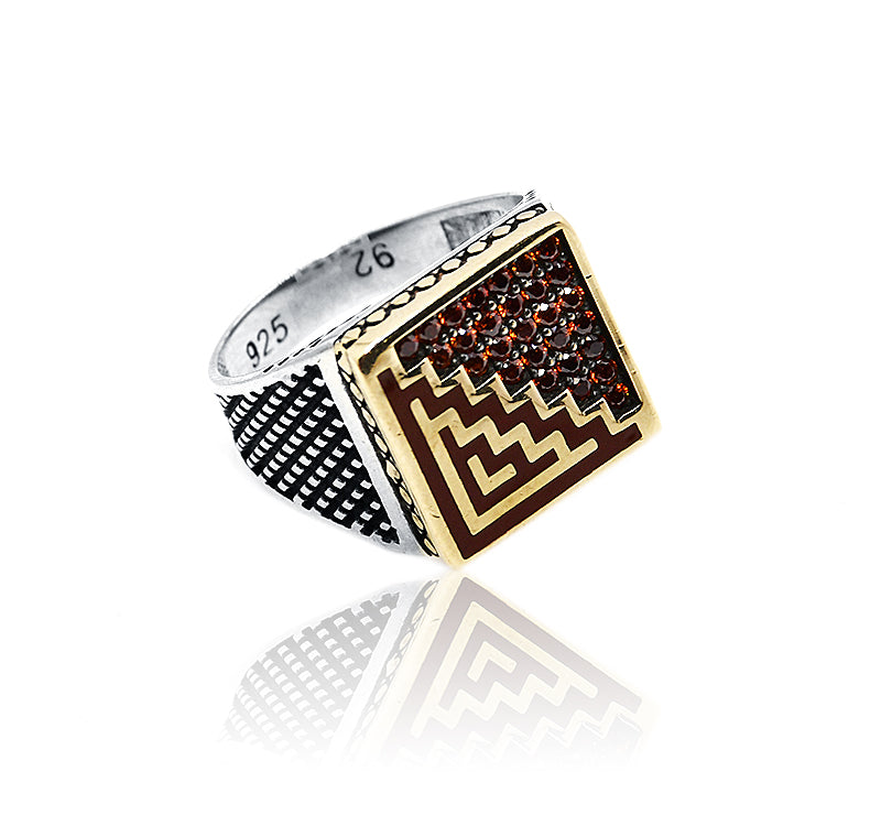 Brown Zig zag Silver 925 Ring