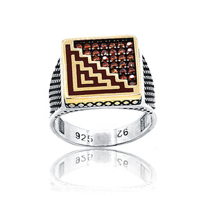 Brown Zig zag Silver 925 Ring