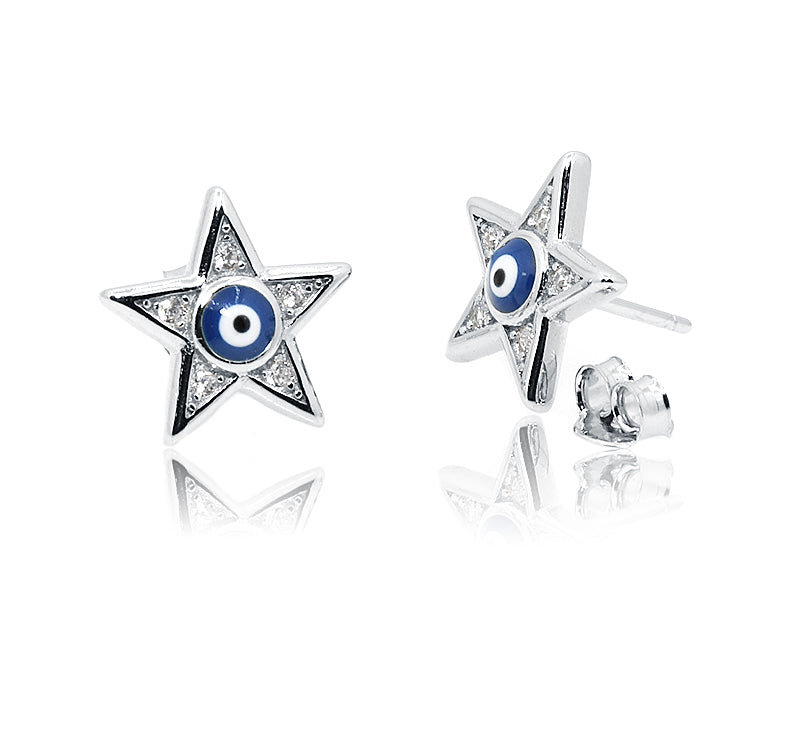 Blue Evil Eye Star Silver 925 Studs