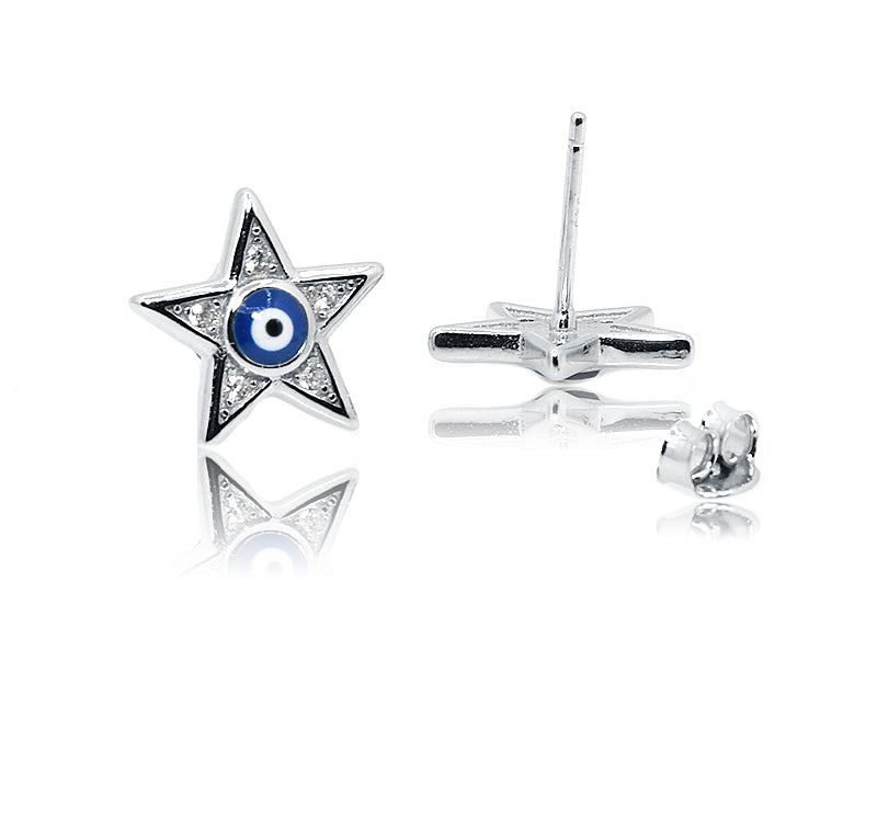 Blue Evil Eye Star Silver 925 Studs