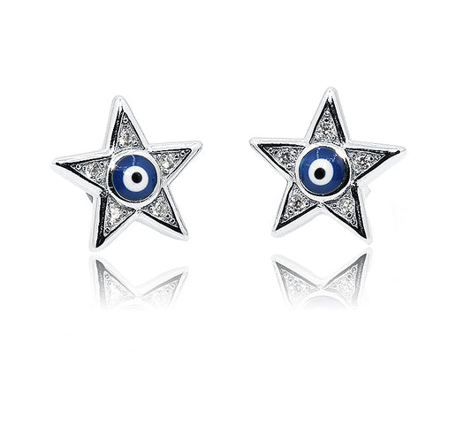 Blue Evil Eye Star Silver 925 Studs