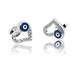 Blue Evil Eye Heart Silver 925 Studs