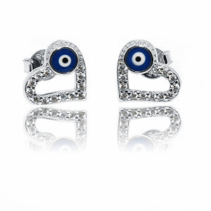 Blue Evil Eye Heart Silver 925 Studs