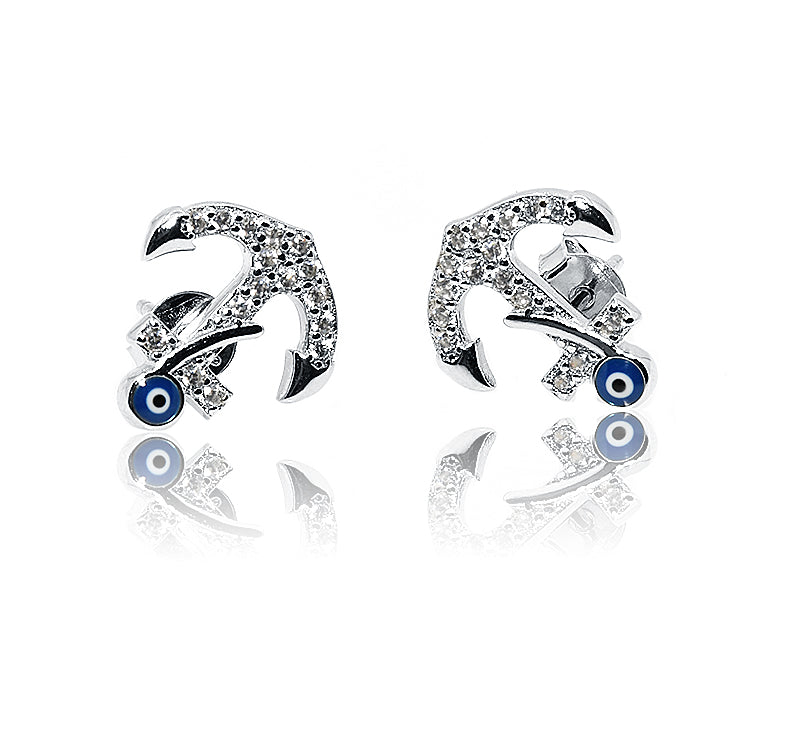 Anchor Evil Eye Silver 925 Studs