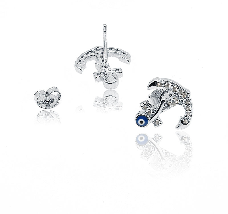 Anchor Evil Eye Silver 925 Studs