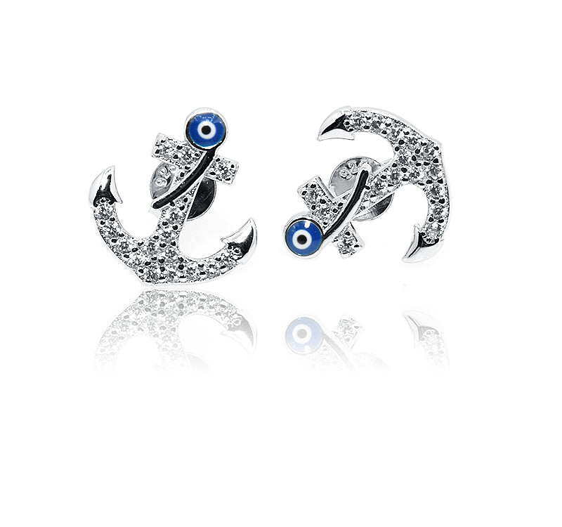 Anchor Evil Eye Silver 925 Studs