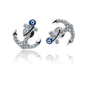 Anchor Evil Eye Silver 925 Studs