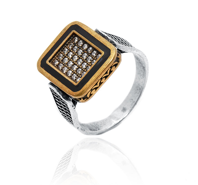 Checkered Silver 925 Ring