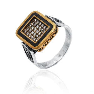 Checkered Silver 925 Ring