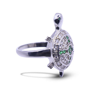 Kachua Green and White Silver 925 Ring