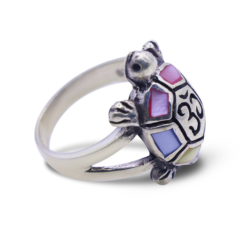 Multicolor Kachua Om Silver 925 Ring