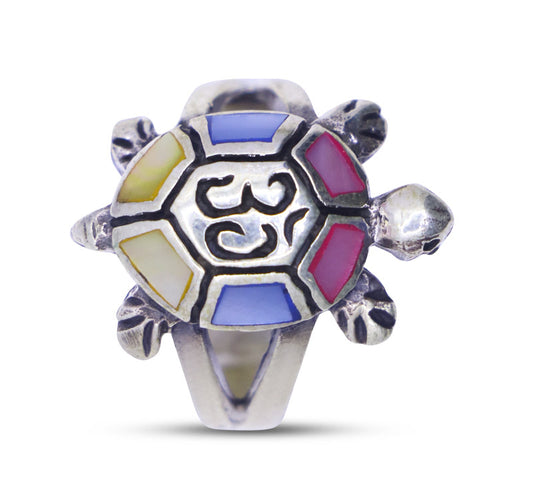 Multicolor Kachua Om Silver 925 Ring