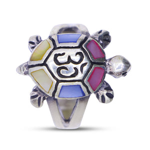 Multicolor Kachua Om Silver 925 Ring