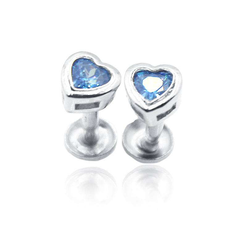 Aqua Blue Heart Silver 925 Studs