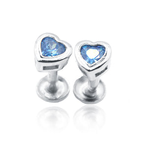 Aqua Blue Heart Silver 925 Studs