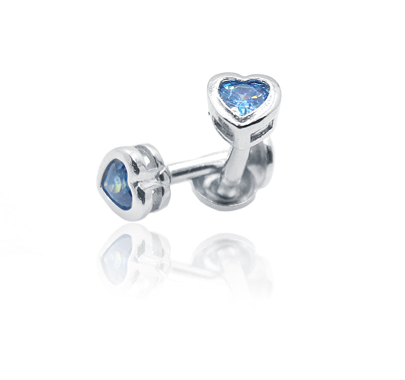 Aqua Blue Heart Silver 925 Studs