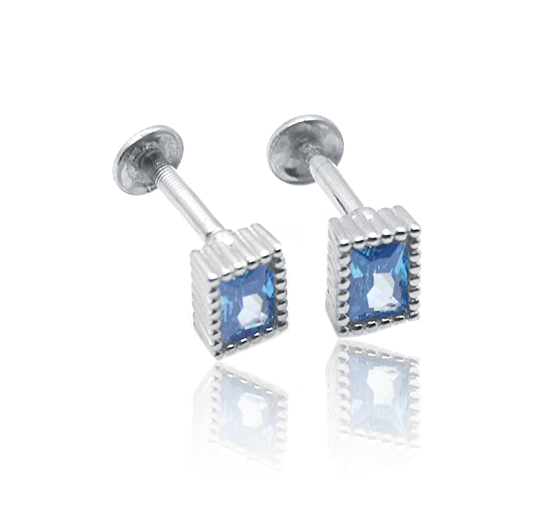 Ocean Blue Square Silver 925 Studs