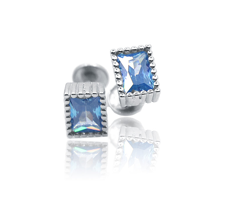 Ocean Blue Square Silver 925 Studs