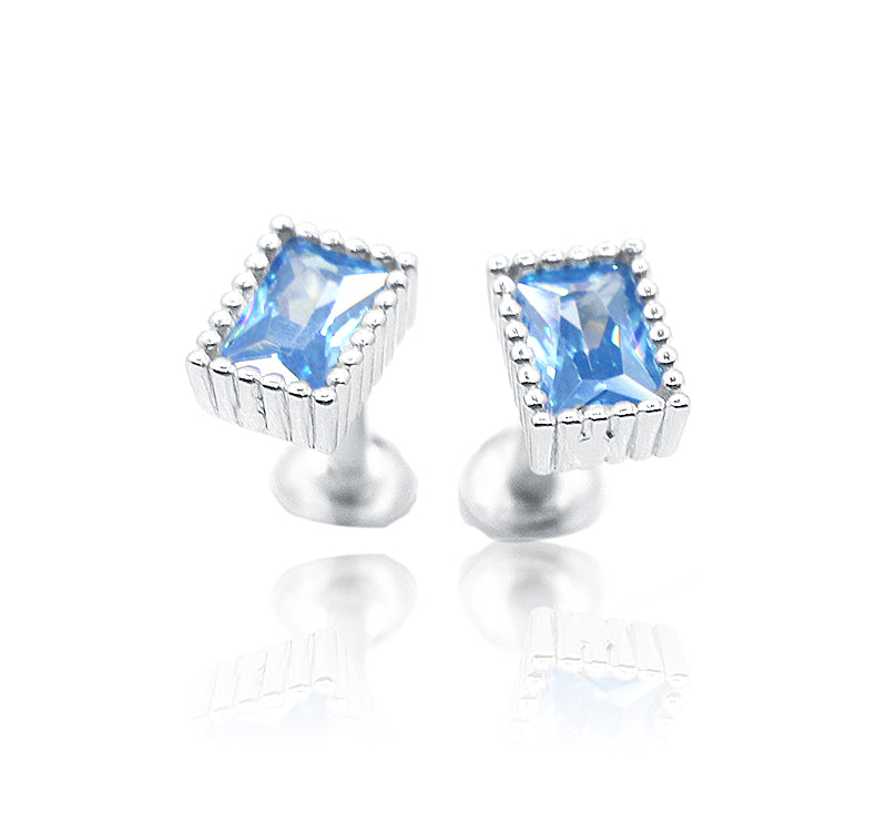 Ocean Blue Square Silver 925 Studs