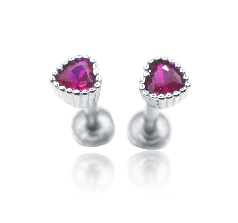 Fuscia Heart Silver 925 Studs