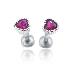 Fuscia Heart Silver 925 Studs