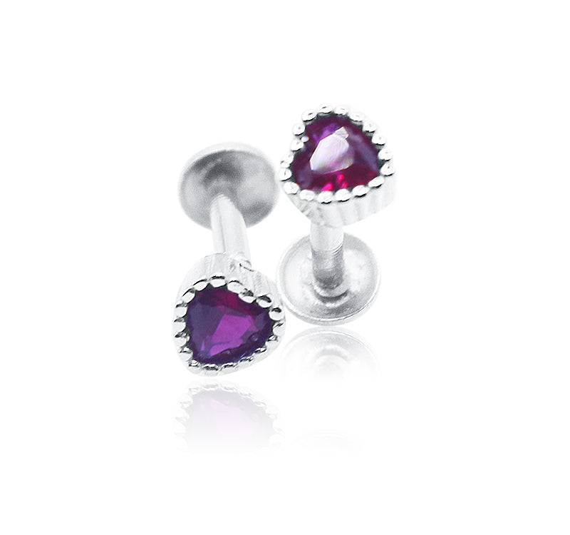 Fuscia Heart Silver 925 Studs