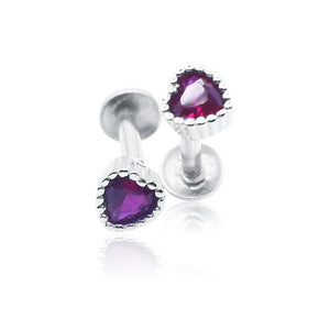 Fuscia Heart Silver 925 Studs