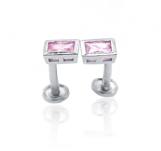 Pink Square Silver 925 Studs