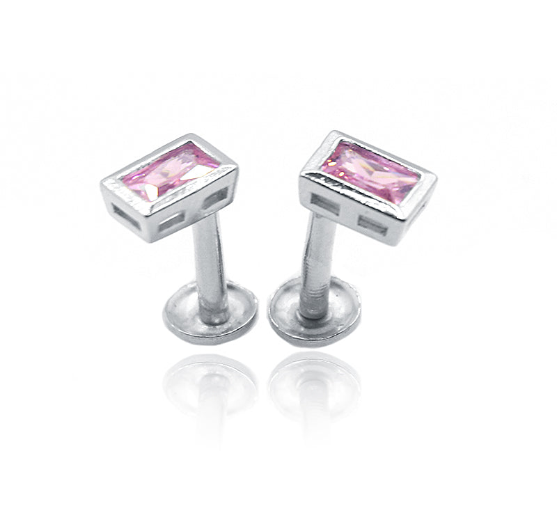 Pink Square Silver 925 Studs