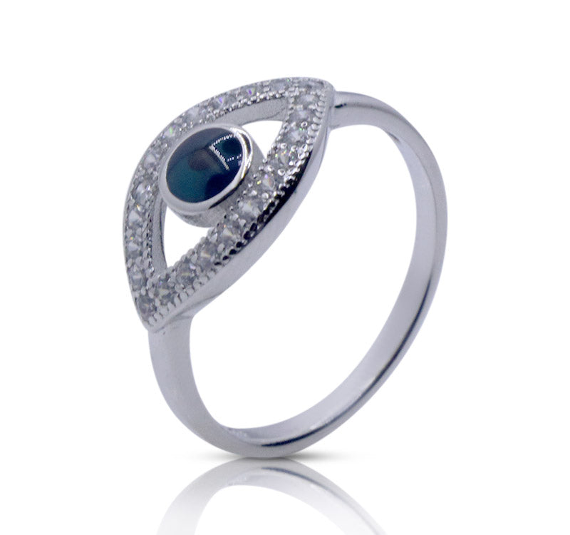 Blue Studded Eye Silver 925 Ring