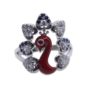 Red Peacock Silver 925 Ring